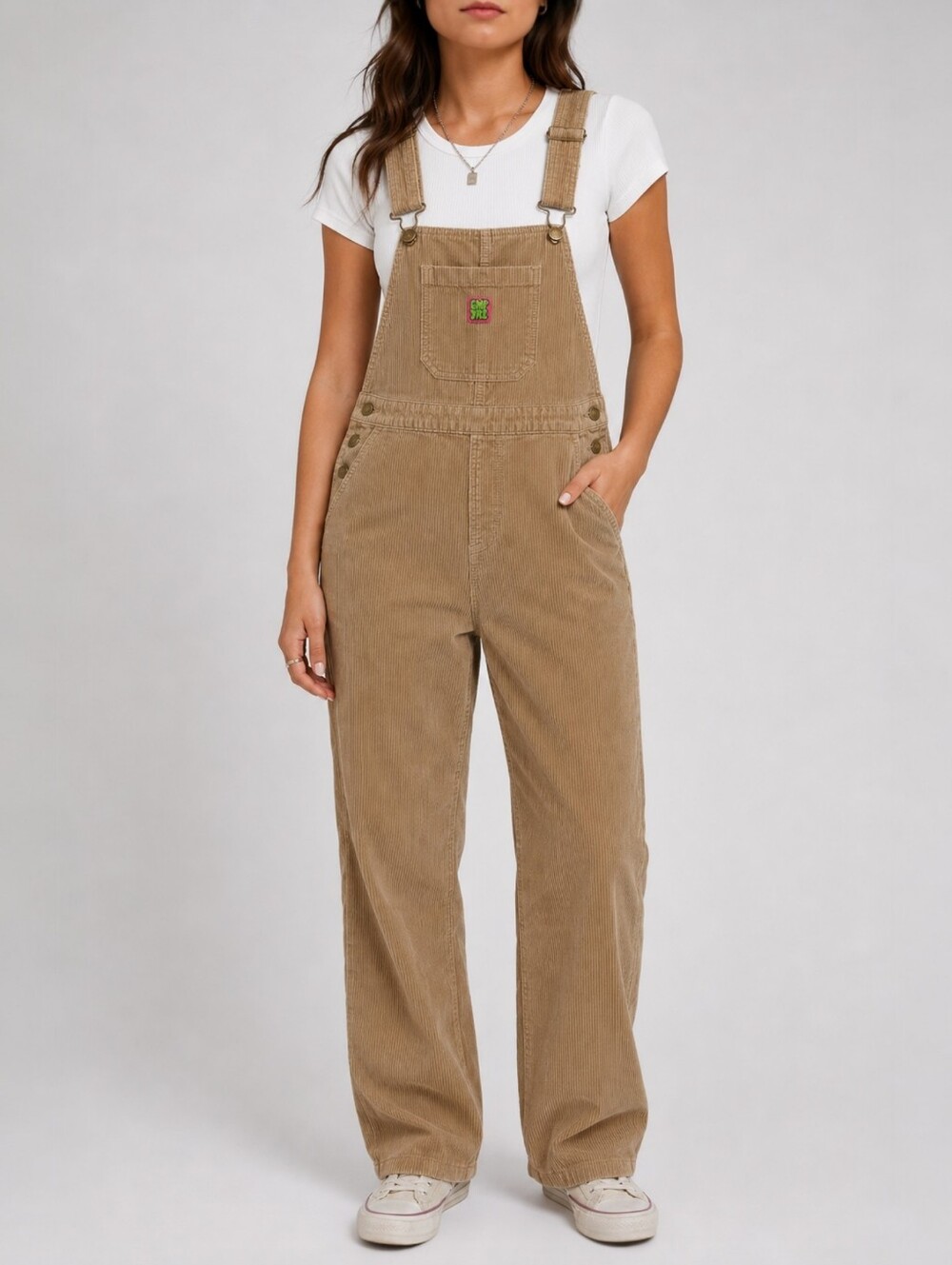 Empyre Suzie Corduroy Bib Overalls Khaki Tan Grunge Workwear Size M